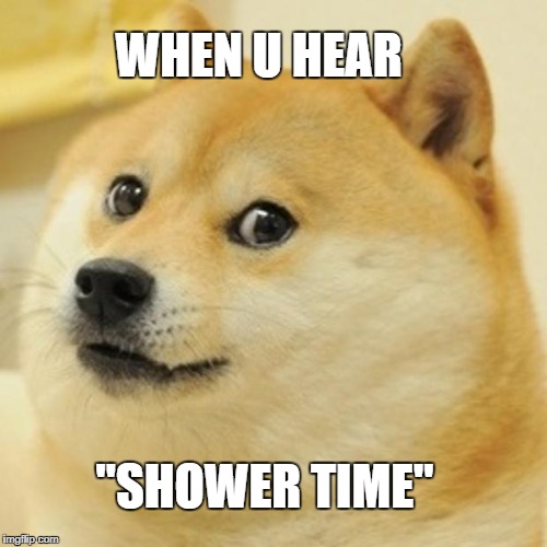 Doge Meme | WHEN U HEAR; "SHOWER TIME" | image tagged in memes,doge | made w/ Imgflip meme maker