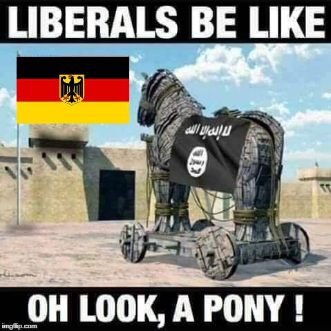 German Trojan Horse of ISIS | image tagged in deutschland,trojan horse,isis,angela merkel,germany,german | made w/ Imgflip meme maker