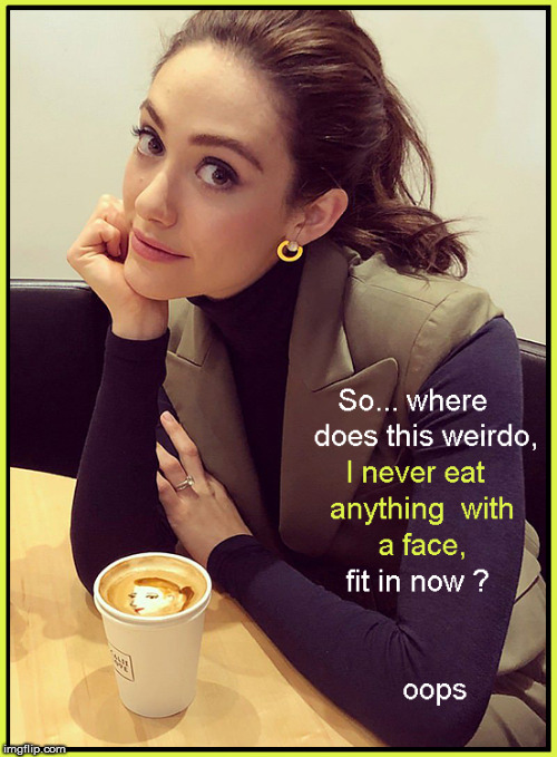 DUH...I never eat anything with a face | image tagged in vegetarian,politics lol,funny memes,current events,babes,emmy rossum | made w/ Imgflip meme maker