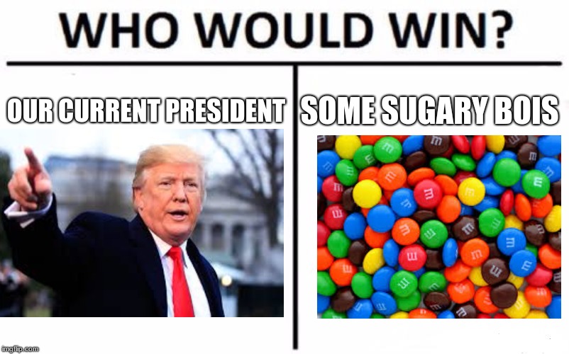 Who would win Trump's enemy | OUR CURRENT PRESIDENT; SOME SUGARY BOIS | image tagged in who would win | made w/ Imgflip meme maker