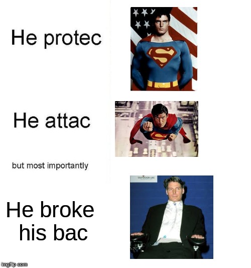 Christopher Reeve | He broke his bac | image tagged in he protec | made w/ Imgflip meme maker