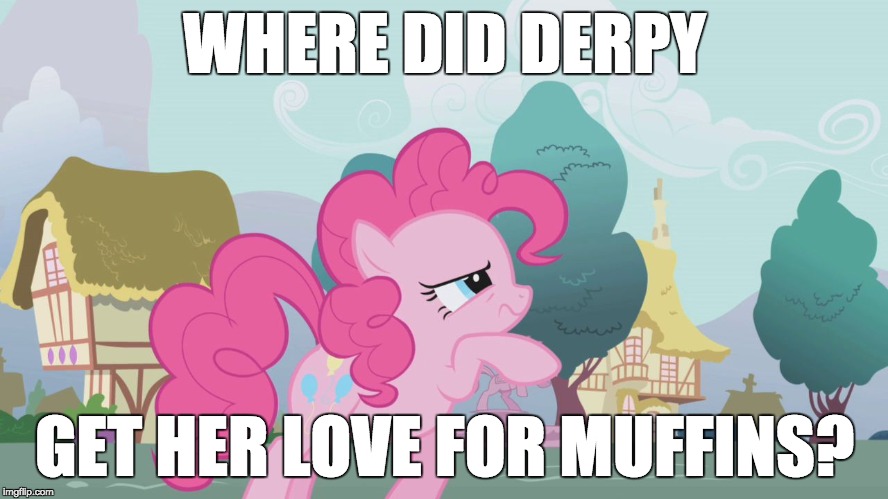 Hard thinking Pinkie | WHERE DID DERPY; GET HER LOVE FOR MUFFINS? | image tagged in hard thinking pinkie | made w/ Imgflip meme maker