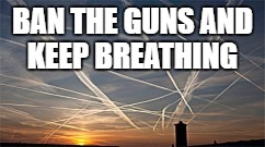 Chemtrails for dinner | BAN THE GUNS AND KEEP BREATHING | image tagged in chemtrails for dinner | made w/ Imgflip meme maker