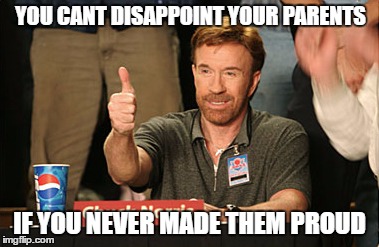 Chuck Norris Approves | YOU CANT DISAPPOINT YOUR PARENTS; IF YOU NEVER MADE THEM PROUD | image tagged in memes,chuck norris approves,chuck norris | made w/ Imgflip meme maker