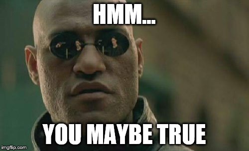 Matrix Morpheus Meme | HMM... YOU MAYBE TRUE | image tagged in memes,matrix morpheus | made w/ Imgflip meme maker