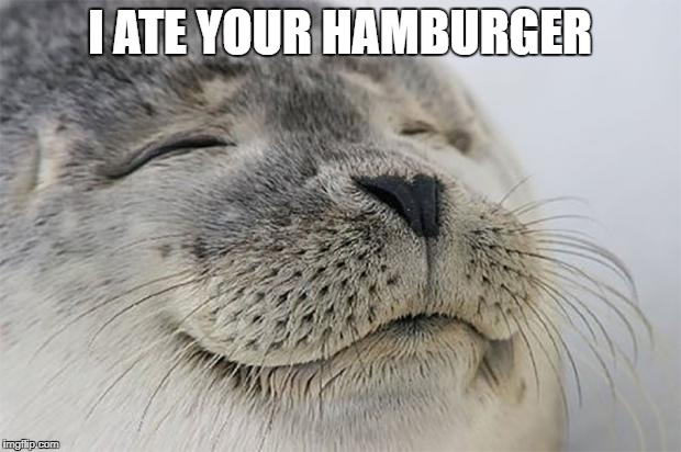 Satisfied Seal Meme | I ATE YOUR HAMBURGER | image tagged in memes,satisfied seal | made w/ Imgflip meme maker