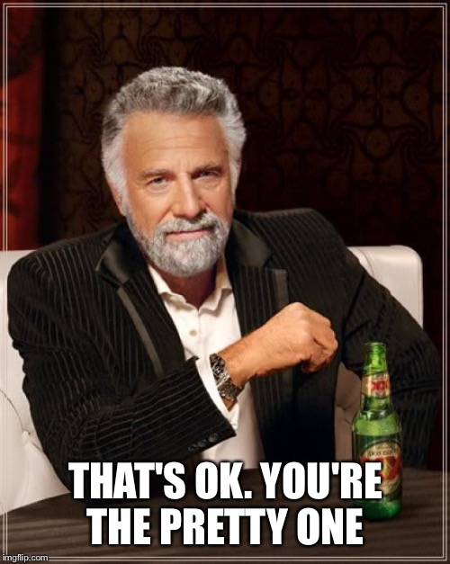 The Most Interesting Man In The World Meme | THAT'S OK. YOU'RE THE PRETTY ONE | image tagged in memes,the most interesting man in the world | made w/ Imgflip meme maker