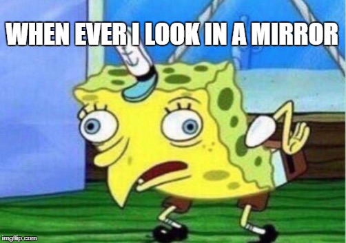 Mocking Spongebob Meme | WHEN EVER I LOOK IN A MIRROR | image tagged in memes,mocking spongebob | made w/ Imgflip meme maker