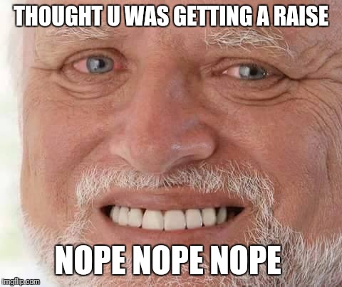 harold smiling | THOUGHT U WAS GETTING A RAISE; NOPE NOPE NOPE | image tagged in harold smiling | made w/ Imgflip meme maker