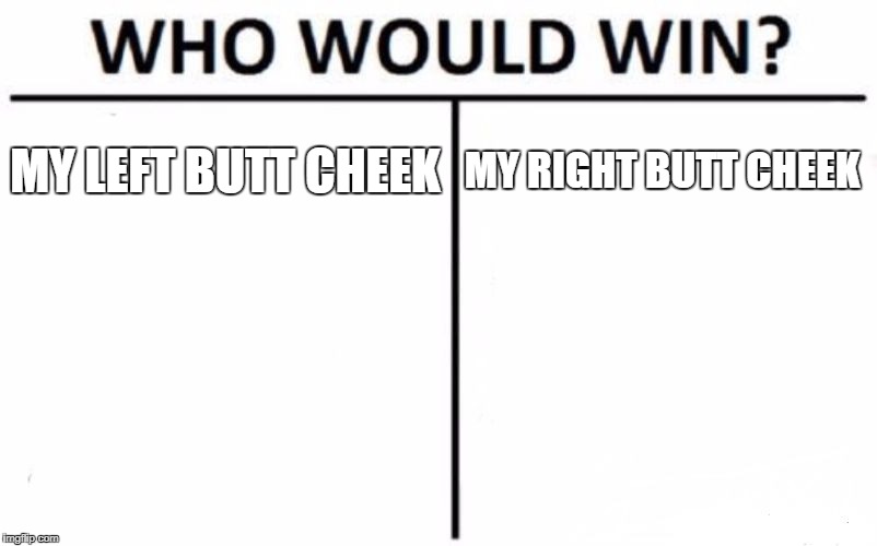 Who Would Win? Meme | MY LEFT BUTT CHEEK; MY RIGHT BUTT CHEEK | image tagged in memes,who would win | made w/ Imgflip meme maker