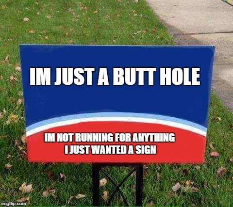 im not running for anything i just wanted a sign | IM JUST A BUTT HOLE; IM NOT RUNNING FOR ANYTHING I JUST WANTED A SIGN | image tagged in coollew | made w/ Imgflip meme maker