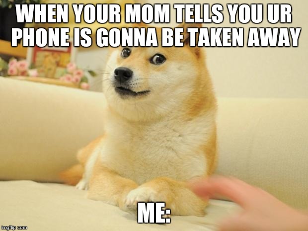 Doge 2 | WHEN YOUR MOM TELLS YOU UR PHONE IS GONNA BE TAKEN AWAY; ME: | image tagged in memes,doge 2 | made w/ Imgflip meme maker
