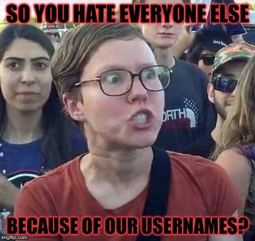 SO YOU HATE EVERYONE ELSE BECAUSE OF OUR USERNAMES? | made w/ Imgflip meme maker