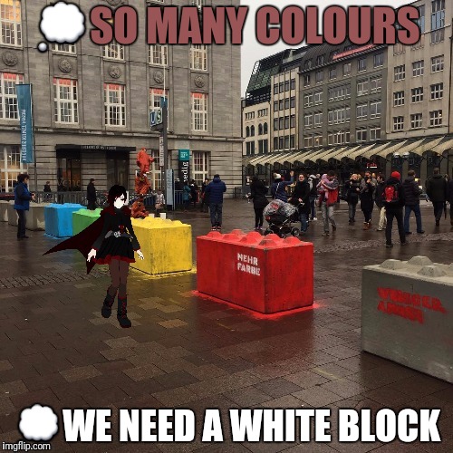 A Young Lady of Letters |  💭SO MANY COLOURS; 💭WE NEED A WHITE BLOCK | image tagged in rwby,red,white nationalism,blacklivesmatter,yellow | made w/ Imgflip meme maker