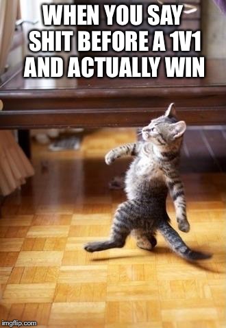 Cool Cat Stroll | WHEN YOU SAY SHIT BEFORE A 1V1 AND ACTUALLY WIN | image tagged in memes,cool cat stroll | made w/ Imgflip meme maker