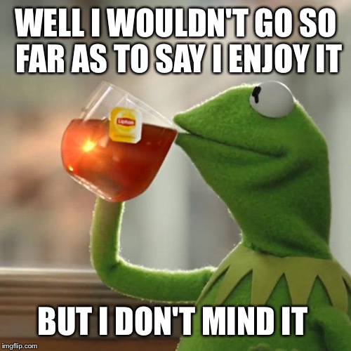 But That's None Of My Business Meme | WELL I WOULDN'T GO SO FAR AS TO SAY I ENJOY IT BUT I DON'T MIND IT | image tagged in memes,but thats none of my business,kermit the frog | made w/ Imgflip meme maker