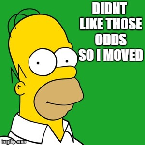 homer | DIDNT LIKE THOSE ODDS SO I MOVED | image tagged in homer | made w/ Imgflip meme maker