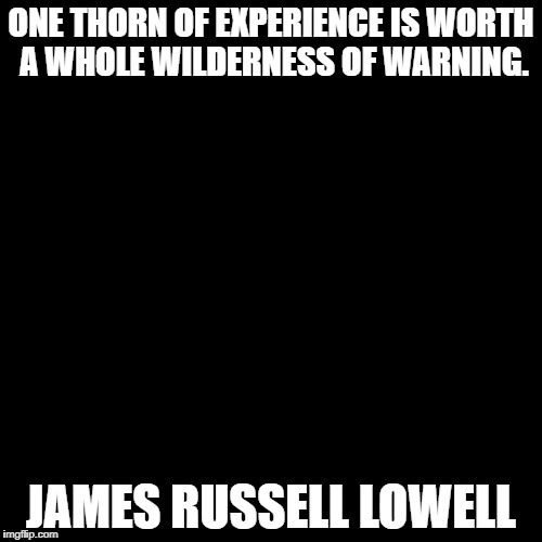 Blank Page | ONE THORN OF EXPERIENCE IS WORTH A WHOLE WILDERNESS OF WARNING. JAMES RUSSELL LOWELL | image tagged in blank page | made w/ Imgflip meme maker