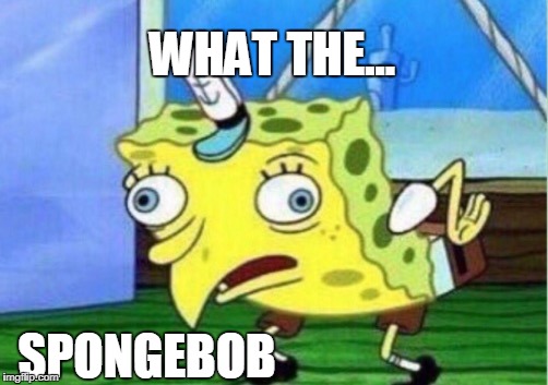 Mocking Spongebob Meme | WHAT THE... SPONGEBOB | image tagged in memes,mocking spongebob | made w/ Imgflip meme maker