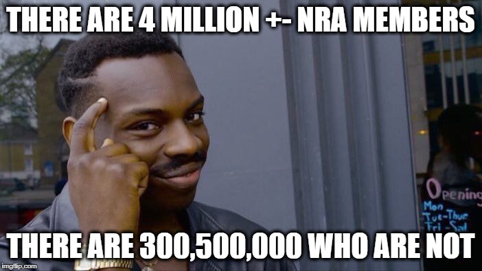 Roll Safe Think About It Meme | THERE ARE 4 MILLION +- NRA MEMBERS THERE ARE 300,500,000 WHO ARE NOT | image tagged in memes,roll safe think about it | made w/ Imgflip meme maker