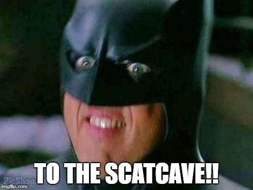 Batman | TO THE SCATCAVE!! | image tagged in batman | made w/ Imgflip meme maker