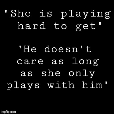 Blank | "She is playing hard to get"; "He doesn't care as long as she only plays with him" | image tagged in blank | made w/ Imgflip meme maker