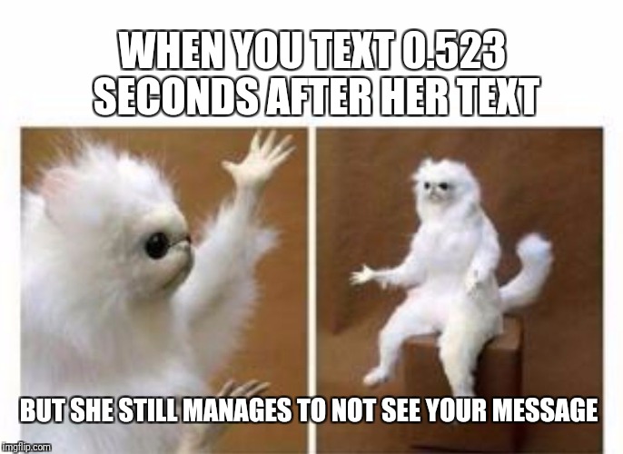 Confused white monkey | WHEN YOU TEXT 0.523 SECONDS AFTER HER TEXT; BUT SHE STILL MANAGES TO NOT SEE YOUR MESSAGE | image tagged in confused white monkey,texting | made w/ Imgflip meme maker