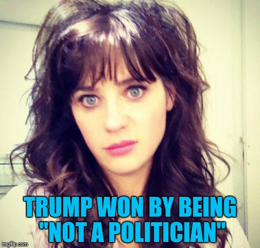 Zooey Deschanel | TRUMP WON BY BEING "NOT A POLITICIAN" | image tagged in zooey deschanel | made w/ Imgflip meme maker