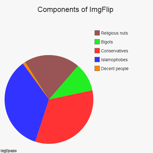 Components of ImgFlip | Decent people, Islamophobes, Conservatives, Bigots, Religious nuts | image tagged in funny,pie charts,components,imgflip,bigotry,islamophobia | made w/ Imgflip chart maker