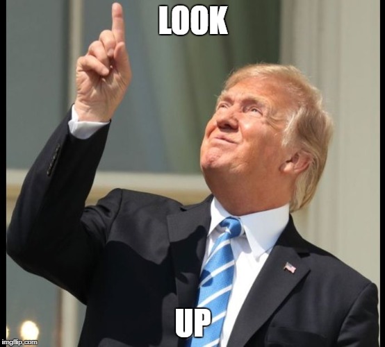 LOOK UP | image tagged in point trump | made w/ Imgflip meme maker