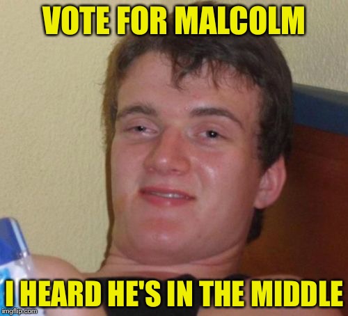 10 Guy Meme | VOTE FOR MALCOLM I HEARD HE'S IN THE MIDDLE | image tagged in memes,10 guy | made w/ Imgflip meme maker