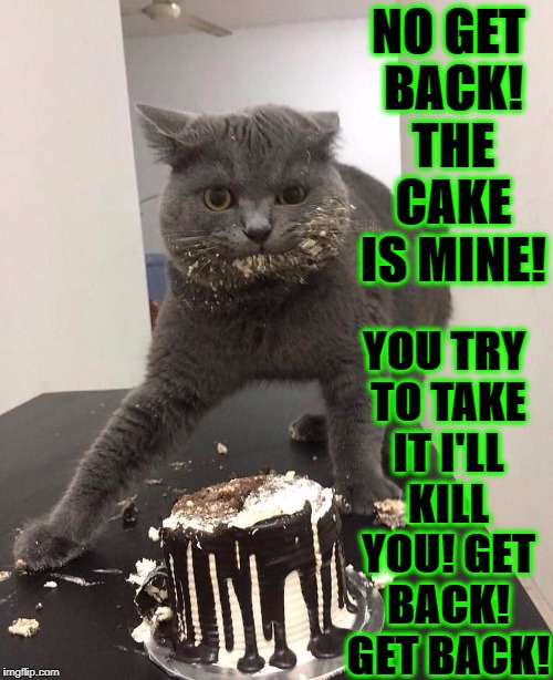 CAKE THIEF | NO GET BACK! THE CAKE IS MINE! YOU TRY TO TAKE IT I'LL KILL YOU! GET BACK! GET BACK! | image tagged in cake thief | made w/ Imgflip meme maker
