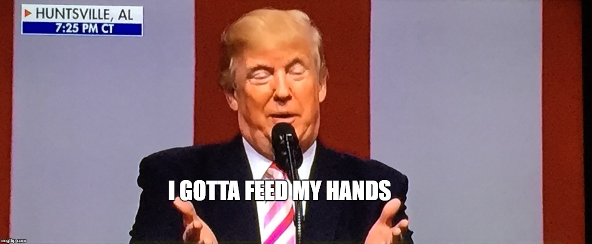 Trumpy | I GOTTA FEED MY HANDS | image tagged in trumpy | made w/ Imgflip meme maker