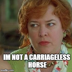 You fish eyed alligater | IM NOT A CARRIAGELESS HORSE | image tagged in kathy bates as the devil,happy gilmore the third eyed fillmore,okay its my line,its my rap,memes to a meme | made w/ Imgflip meme maker