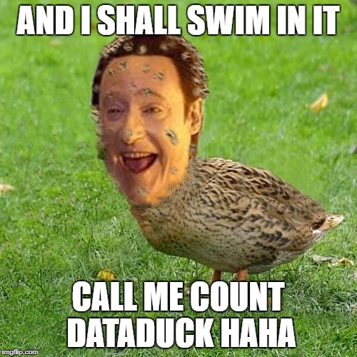 The Data Ducky | AND I SHALL SWIM IN IT CALL ME COUNT DATADUCK HAHA | image tagged in the data ducky | made w/ Imgflip meme maker