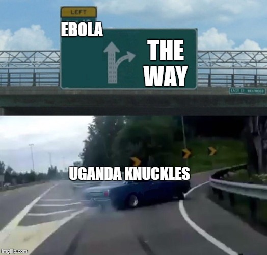 Left Exit 12 Off Ramp Meme | EBOLA; THE WAY; UGANDA KNUCKLES | image tagged in memes,left exit 12 off ramp | made w/ Imgflip meme maker