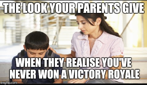 A parent should never be this disappointed  | THE LOOK YOUR PARENTS GIVE; WHEN THEY REALISE YOU'VE NEVER WON A VICTORY ROYALE | image tagged in fortnite,victory,gaming,video games,games,disappointment | made w/ Imgflip meme maker