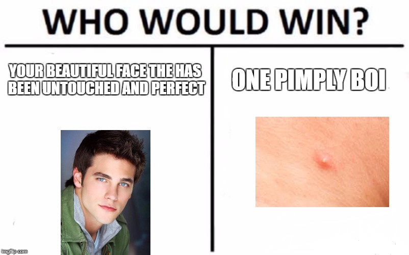 Who Would Win? | YOUR BEAUTIFUL FACE THE HAS BEEN UNTOUCHED AND PERFECT; ONE PIMPLY BOI | image tagged in memes,who would win | made w/ Imgflip meme maker