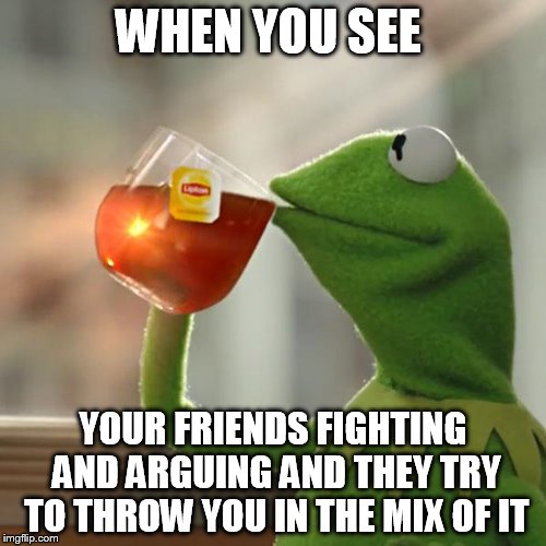But That's None Of My Business | WHEN YOU SEE; YOUR FRIENDS FIGHTING AND ARGUING AND THEY TRY TO THROW YOU IN THE MIX OF IT | image tagged in memes,but thats none of my business,kermit the frog | made w/ Imgflip meme maker