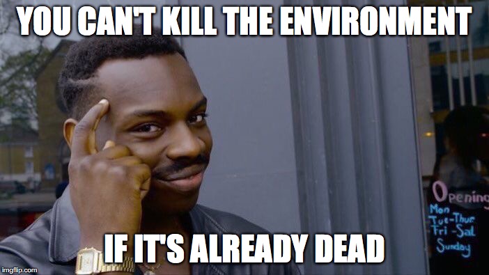 Roll Safe Think About It Meme | YOU CAN'T KILL THE ENVIRONMENT; IF IT'S ALREADY DEAD | image tagged in memes,roll safe think about it | made w/ Imgflip meme maker
