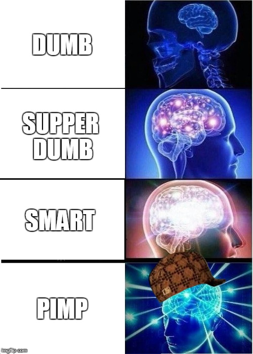 Expanding Brain | DUMB; SUPPER DUMB; SMART; PIMP | image tagged in memes,expanding brain,scumbag | made w/ Imgflip meme maker