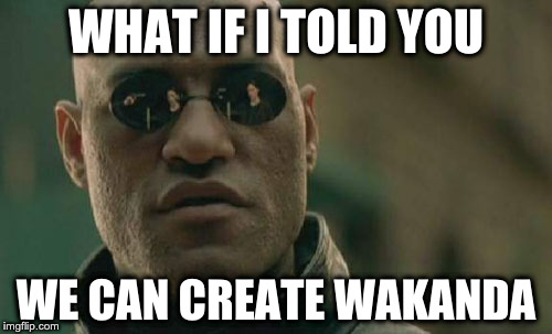 Matrix Morpheus | WHAT IF I TOLD YOU; WE CAN CREATE WAKANDA | image tagged in memes,matrix morpheus | made w/ Imgflip meme maker