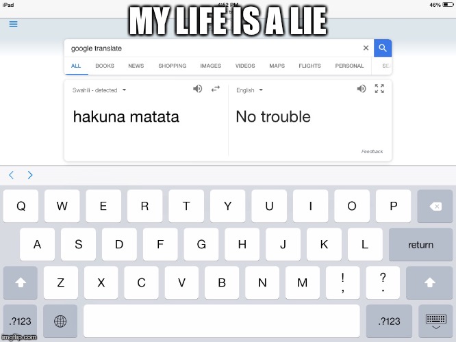 MY LIFE IS A LIE | image tagged in hakuna matata | made w/ Imgflip meme maker