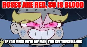Don't mess with Star | ROSES ARE RED, SO IS BLOOD; IF YOU MESS WITH MY MAN, YOU GET THESE HANDS | image tagged in svtfoe,star butterfly,crazy | made w/ Imgflip meme maker