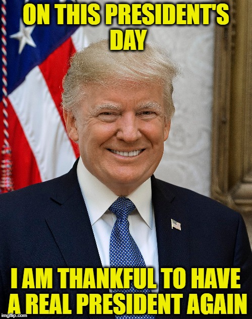ON THIS PRESIDENT'S DAY; I AM THANKFUL TO HAVE A REAL PRESIDENT AGAIN | image tagged in memes,donald trump,president trump | made w/ Imgflip meme maker