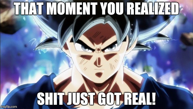 Goku Goes Ultra Against Jiren Once Again!! | THAT MOMENT YOU REALIZED; SHIT JUST GOT REAL! | image tagged in dragon ball super | made w/ Imgflip meme maker
