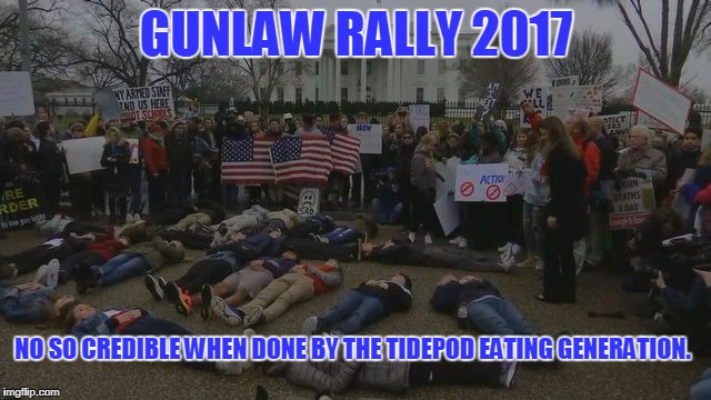 When You Eat Tidepod, Nobody Cares What Else You Believe In | GUNLAW RALLY 2017; NO SO CREDIBLE WHEN DONE BY THE TIDEPOD EATING GENERATION. | image tagged in gunlaw rally,tidepod generation | made w/ Imgflip meme maker
