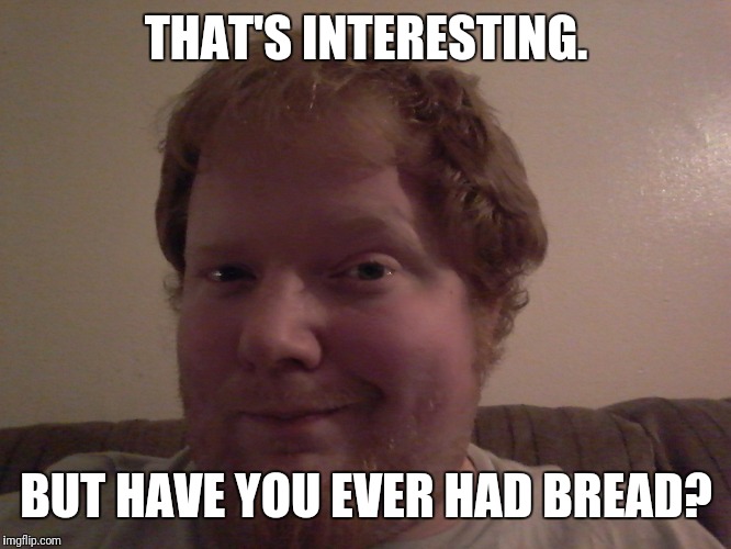THAT'S INTERESTING. BUT HAVE YOU EVER HAD BREAD? | image tagged in ginga bread | made w/ Imgflip meme maker