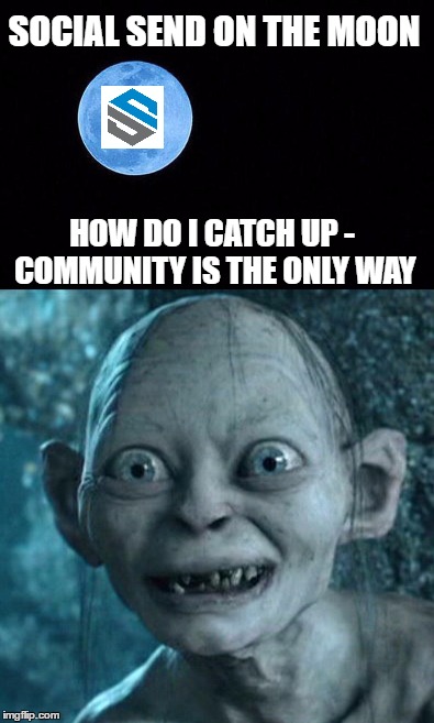 Social Send to moon | SOCIAL SEND ON THE MOON; HOW DO I CATCH UP - COMMUNITY IS THE ONLY WAY | image tagged in social media | made w/ Imgflip meme maker