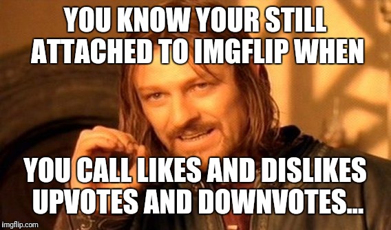You cannot just leave imgflip without some kind of after affect...   | YOU KNOW YOUR STILL ATTACHED TO IMGFLIP WHEN; YOU CALL LIKES AND DISLIKES UPVOTES AND DOWNVOTES... | image tagged in memes,one does not simply | made w/ Imgflip meme maker
